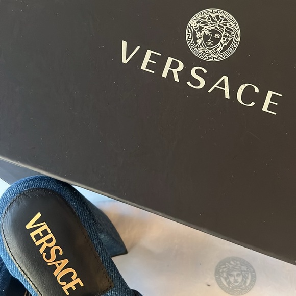 Versace Denim Heeled Sandals - Picture 4 of 8